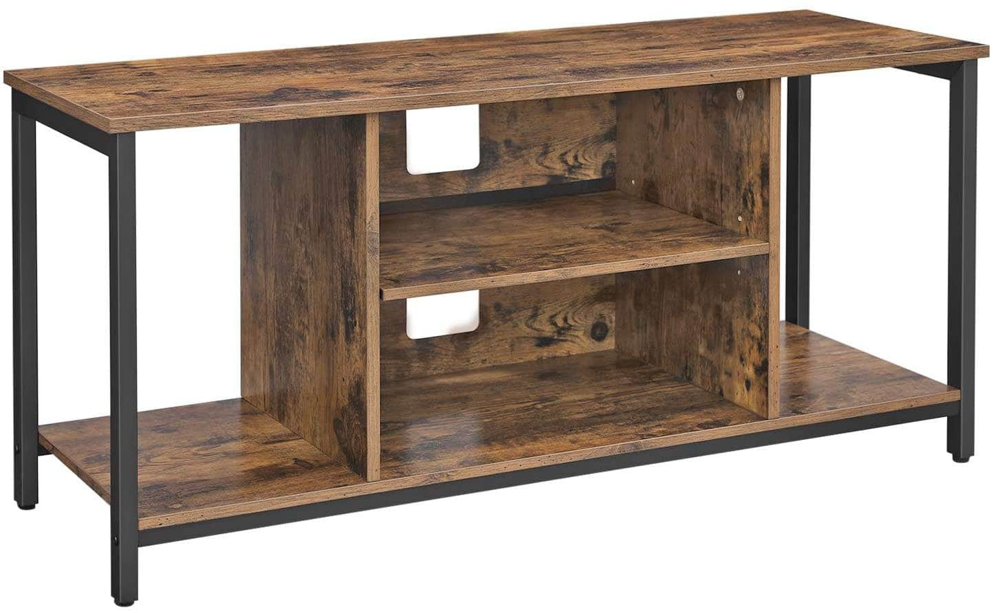 Tv Console Unit With Open Storage Rustic Brown And Black Industrial