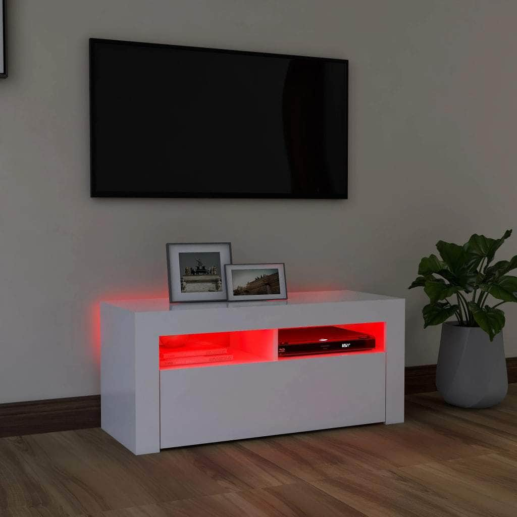 TV Mount Unit with LED Lights White