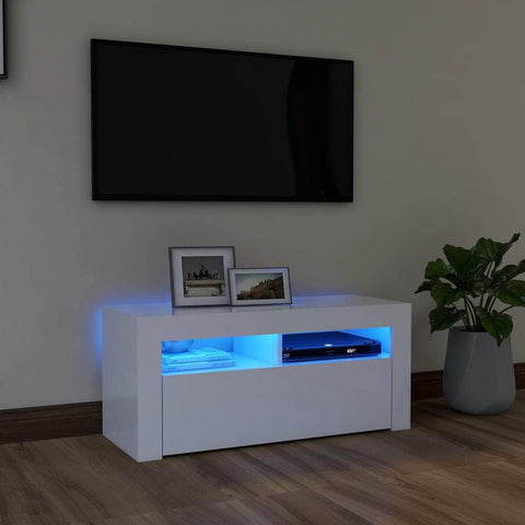 TV Mount Unit with LED Lights White