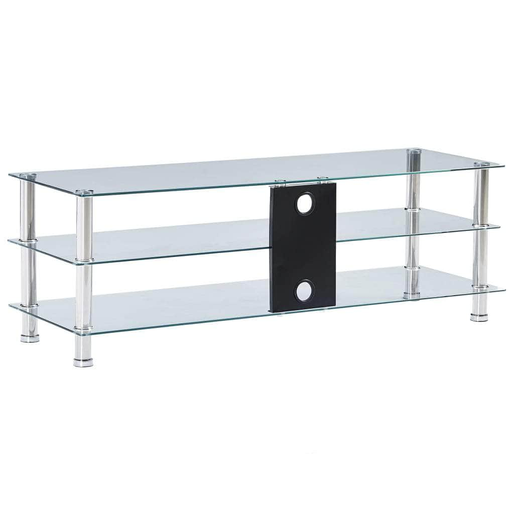 TV Stand 2 Shelves Transparent Tempered Glass