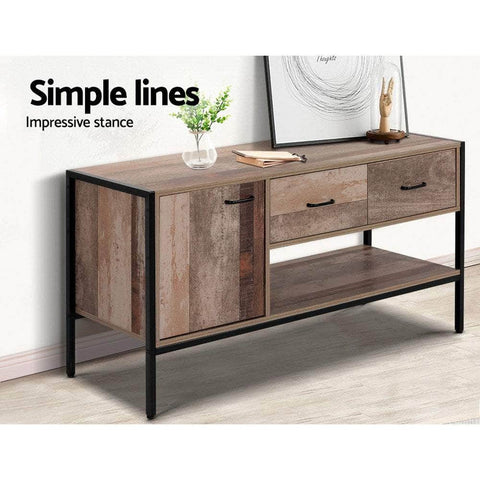 Tv Stand Entertainment Unit Storage Cabinet Industrial Rustic Wooden