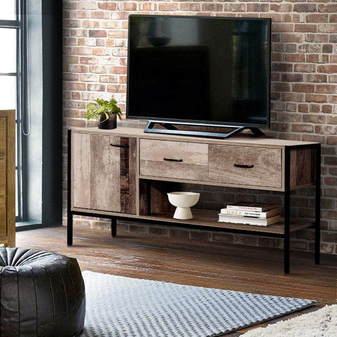 Tv Stand Entertainment Unit Storage Cabinet Industrial Rustic Wooden