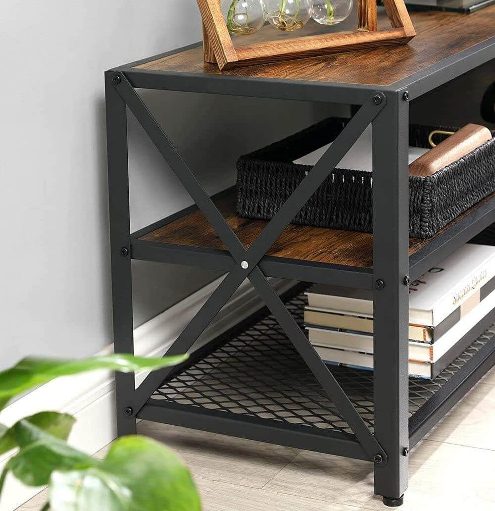 Tv Stand For 60-Inch Tv With Industrial Style Steel Frame Rustic Brown And Black