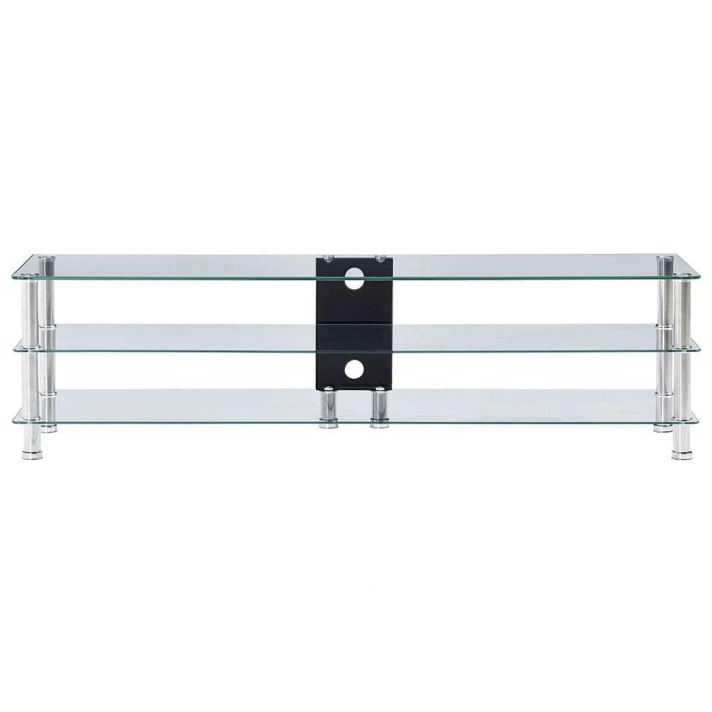 TV Stand Transparent 2 Shelves Tempered Glass