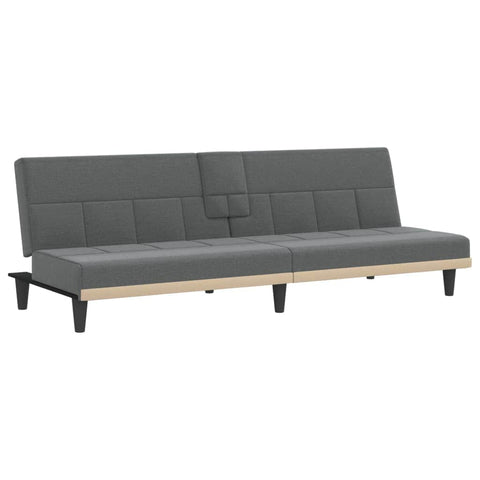 Twilight Tranquil Escape: Dark Grey Fabric Sofa Bed with Integrated Cup Holders