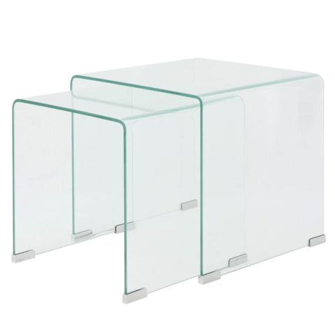 Two Piece Nesting Table Set Tempered Glass