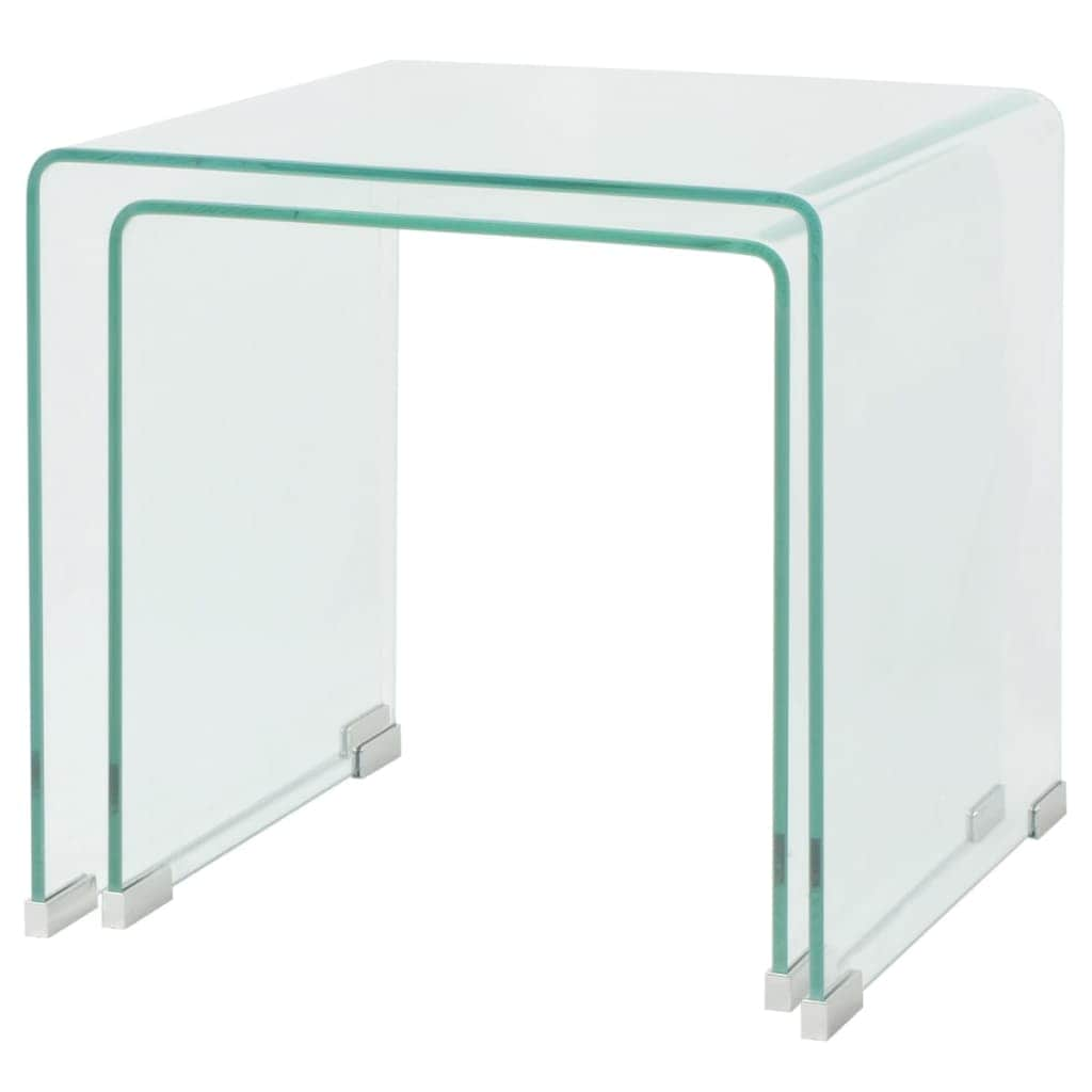 Two Piece Nesting Table Set Tempered Glass