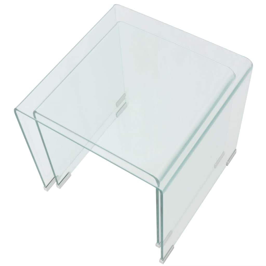 Two Piece Nesting Table Set Tempered Glass