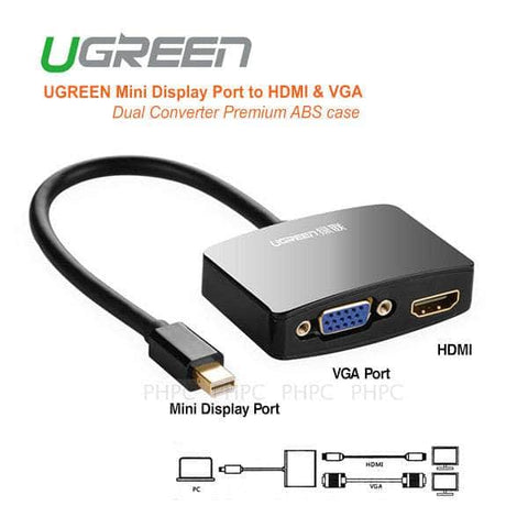 UGREEN Mini Display Port to HDMI &amp; VGA Dual Converter Premium ABS case - Black (10439)