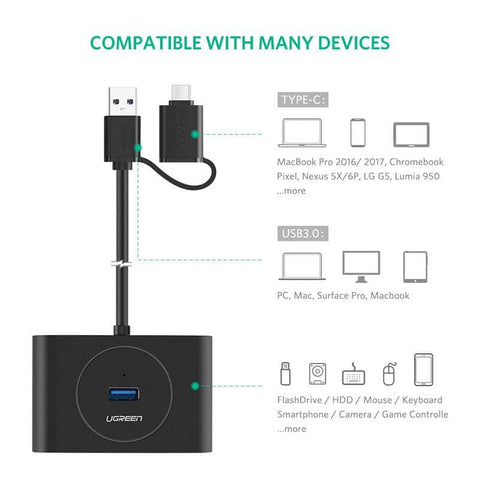 Usb 3.0 Hub With Type C Port Black 1M 40850