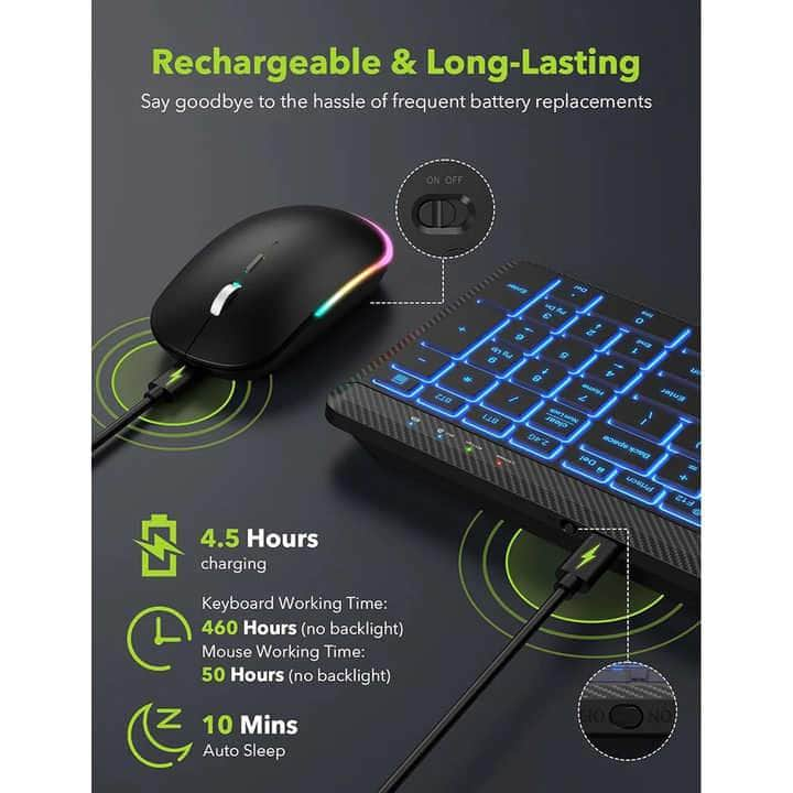 Ultra-Thin Wireless Backlit Keyboard & Mouse Combo - Rechargeable