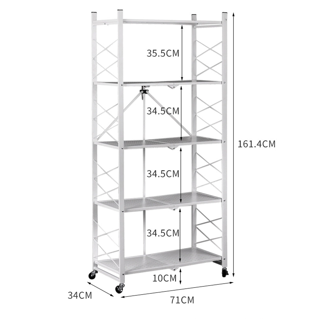 Foldable Storage Shelf Display White 5 Tiers