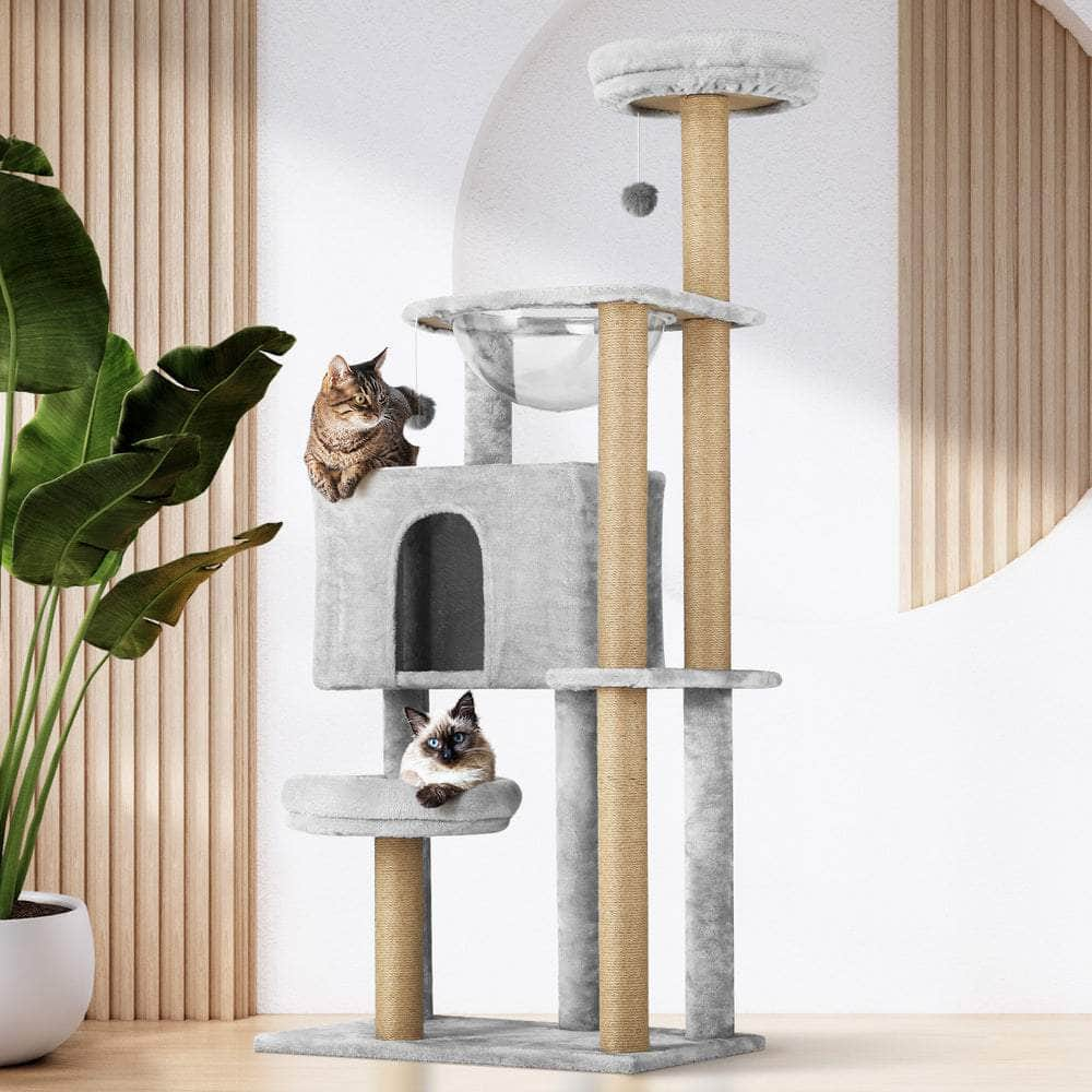 Unleash Your Cat's Playfulness with the Grey Cat Tower Scratching Post