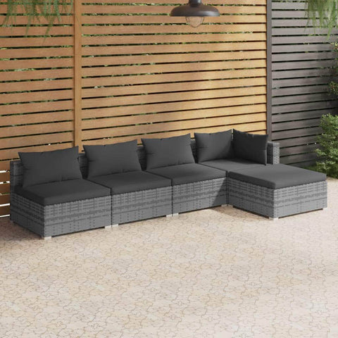 Urban Rattan Relaxation: 5-Piece Garden Lounge Set with Plush Grey Cushions