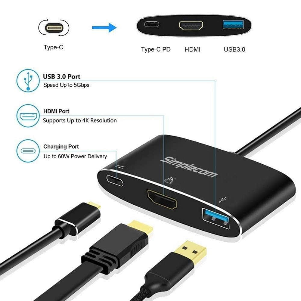 Usb 3.1 Type C To Hdmi Usb 3.0 Adapter With Pd Charging