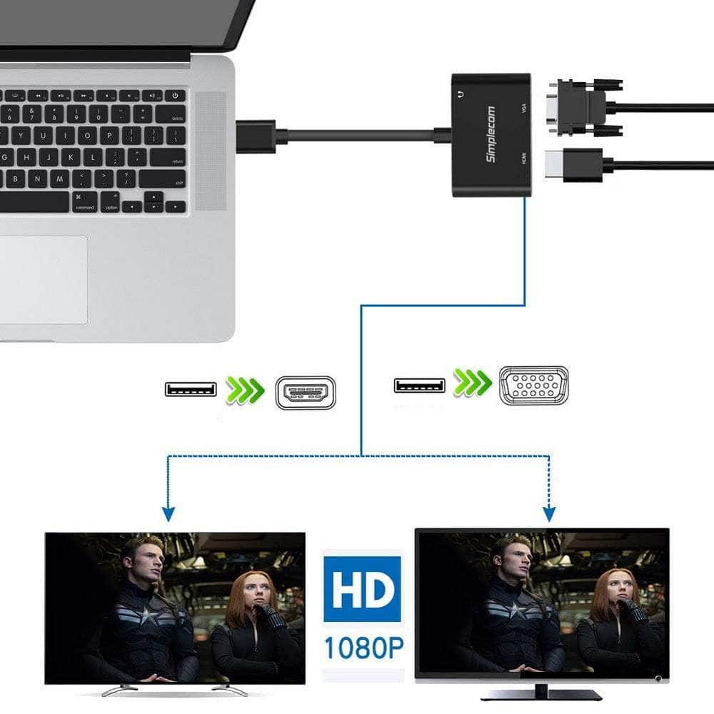 Usb To Hdmi + Vga Video Card Adapter With 3.5Mm Audio