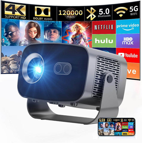 V100 Auto-Focus 4K Mini Projector with Android WiFi for Home Theater