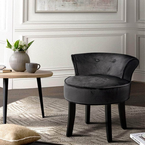 Vanity Stool Velvet Black Abella