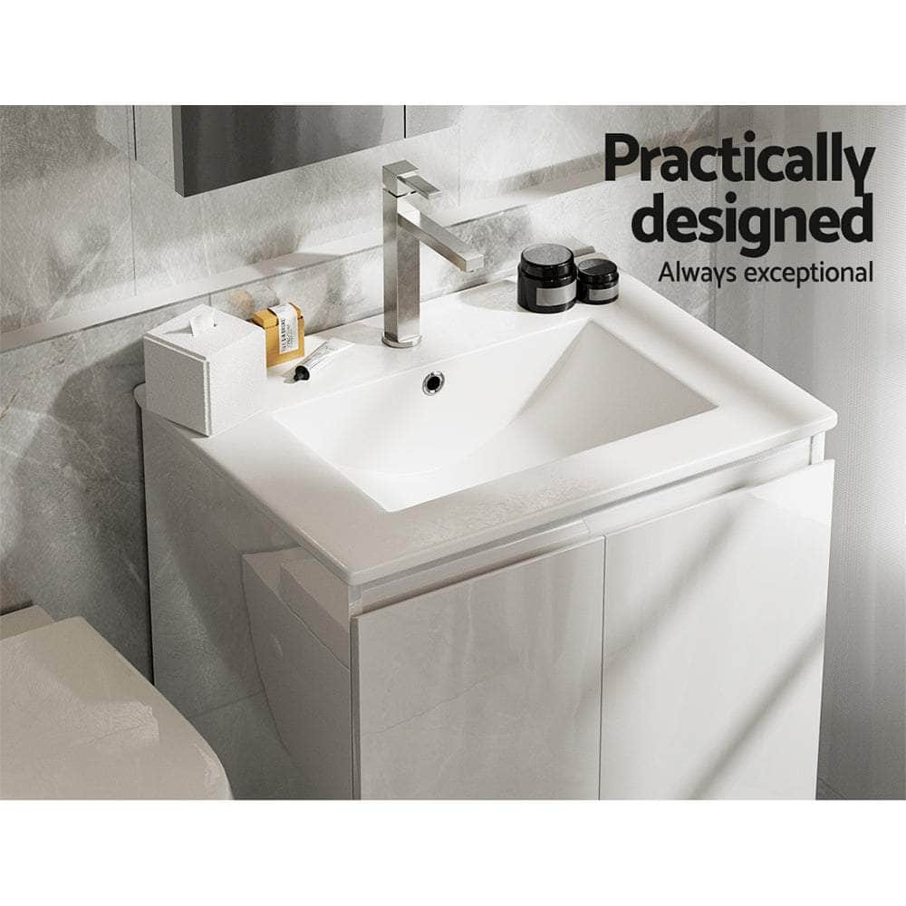 Vanity Unit Ceramic Basin Cabinet Storage Bathroom Wall Mounted 600mm White