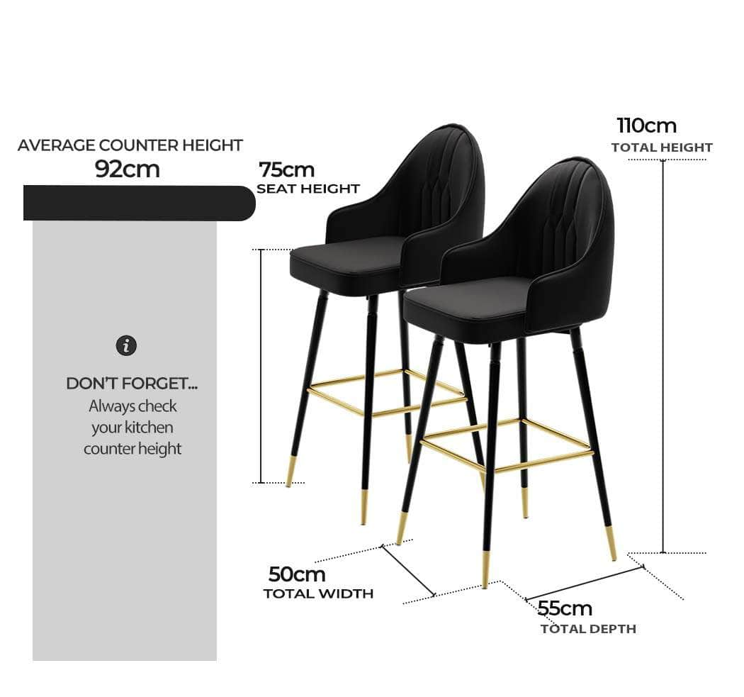 Velvet Bar Stools x 2 Swivel Black