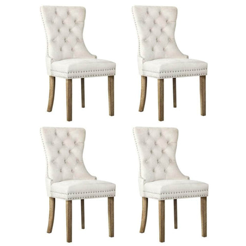 Velvet/Leather Dining Chairs French Provincial Tufted Beige/Black