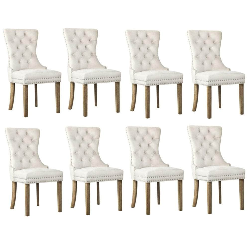 Velvet/Leather Dining Chairs French Provincial Tufted Beige/Black