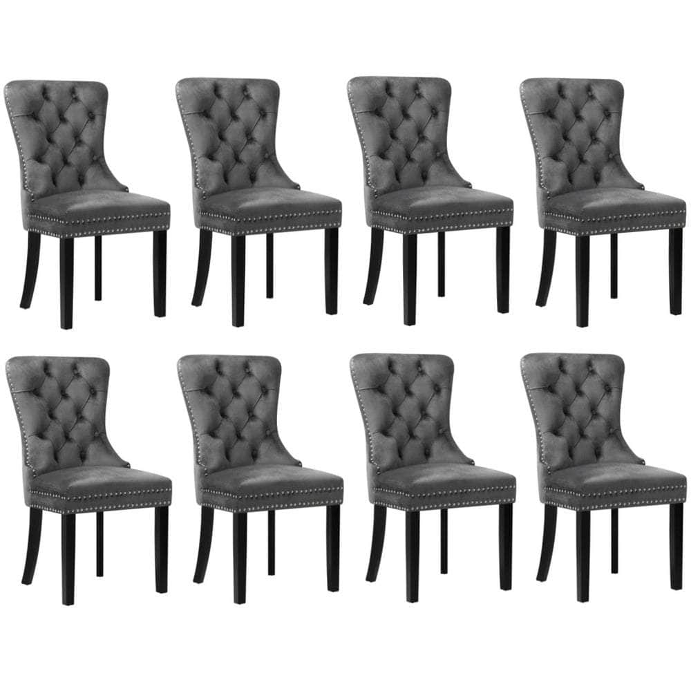 Velvet/Leather Dining Chairs French Provincial Tufted Beige/Black