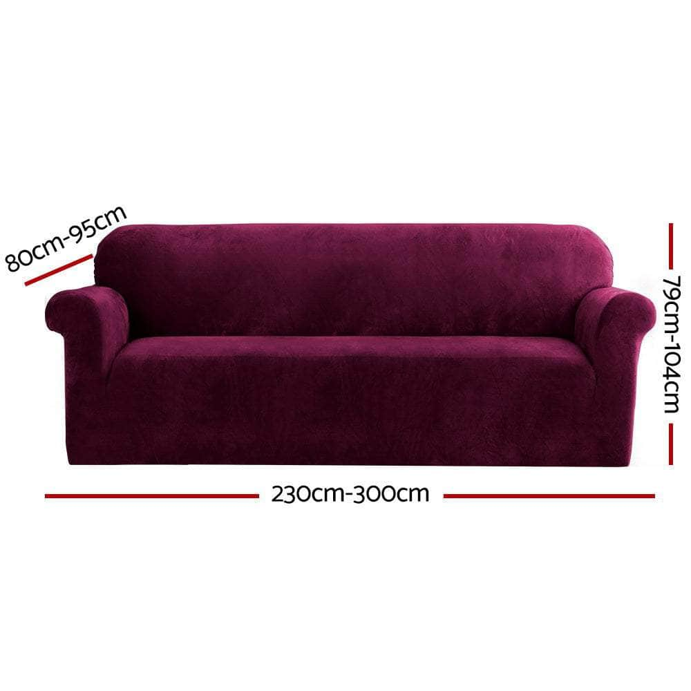 Velvet Sofa Cover Plush Couch Cover Lounge Slipcover 4 Seater Ruby Red