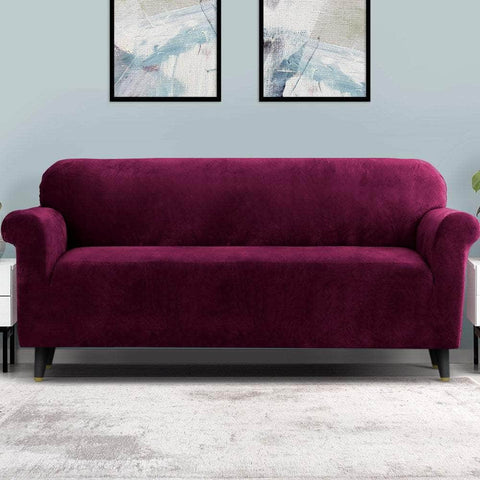 Velvet Sofa Cover Plush Couch Cover Lounge Slipcover 4 Seater Ruby Red