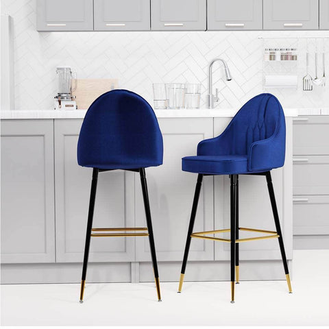 Velvet Swivel Bar Stools x 2 Blue