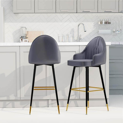 Velvet Swivel Bar Stools x 2 Grey