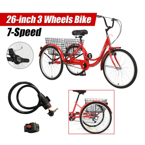 Versatile 26-Inch Adult Tricycle - 7-Speed with Lock Tool