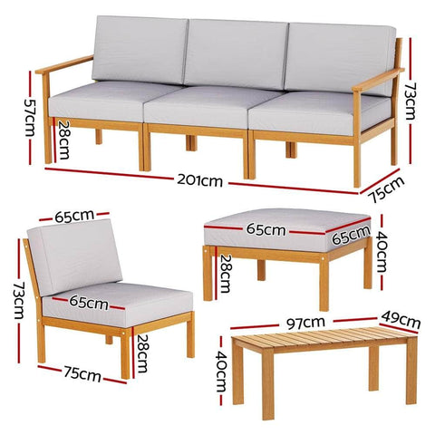 Versatile 5-Seater Wooden Outdoor Sofa Set