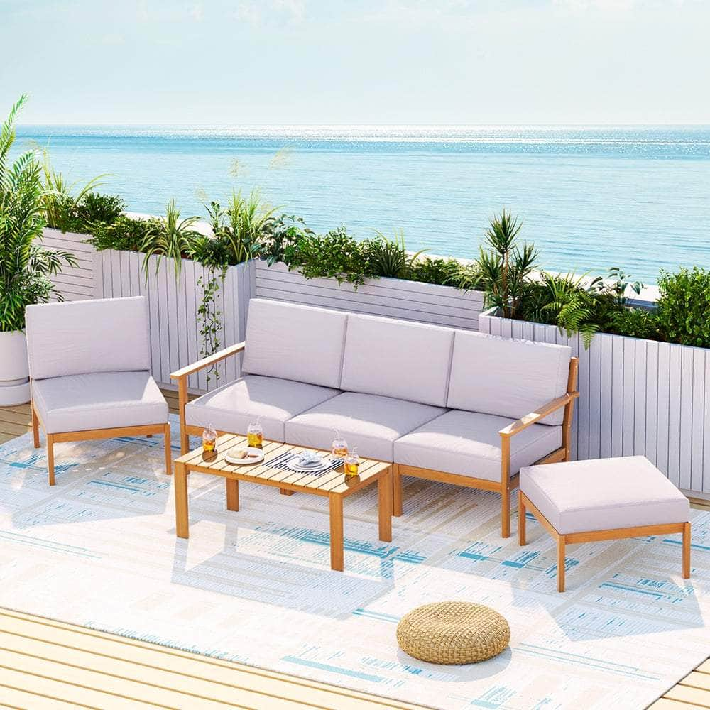 Versatile 5-Seater Wooden Outdoor Sofa Set