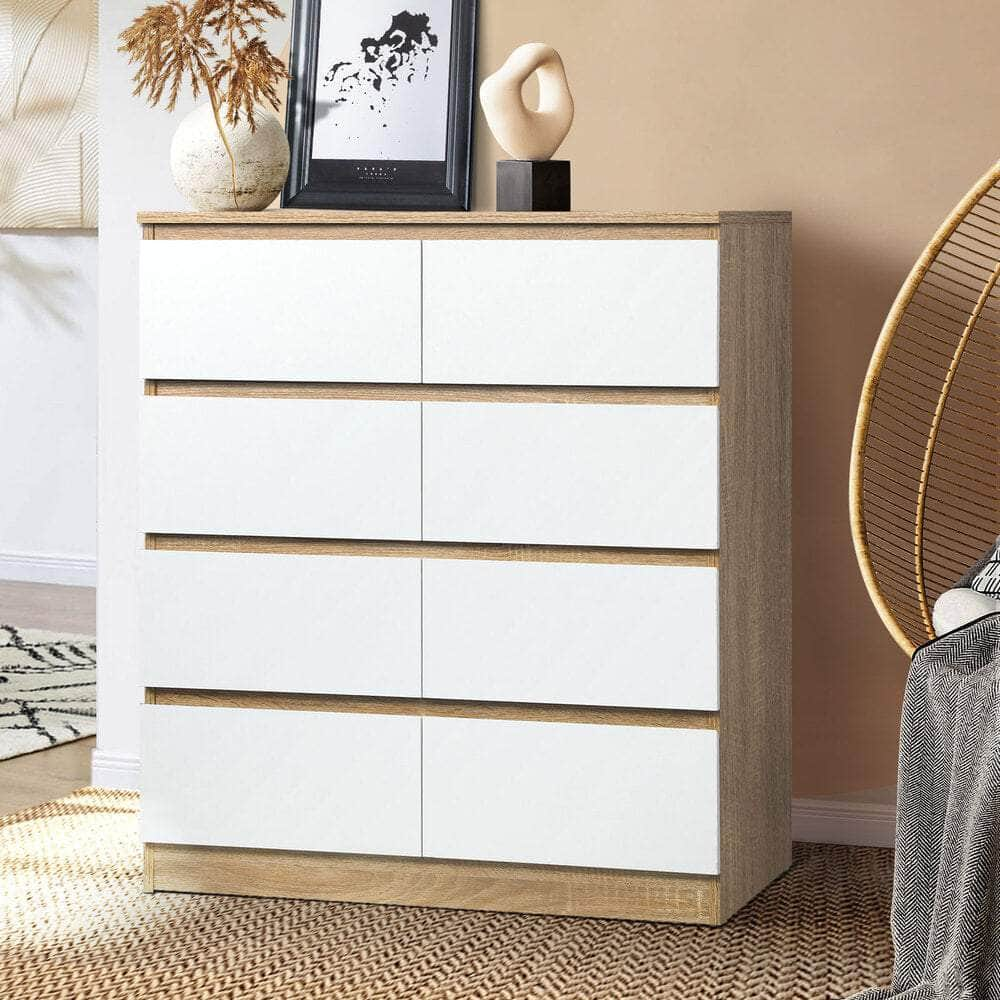 Versatile and Chic: White Wooden Dresser Table with Spacious Drawers