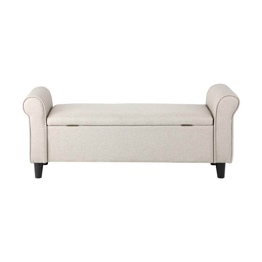 Versatile Blanket Box Foot Stool - Beige/Grey Fabric