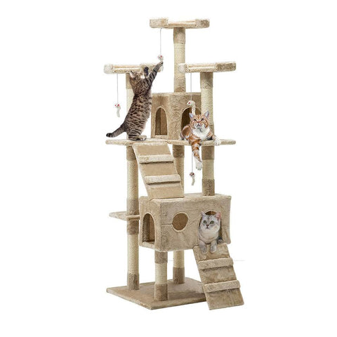 Versatile Cat Tree Tower with Scratching Posts - Beige 180cm