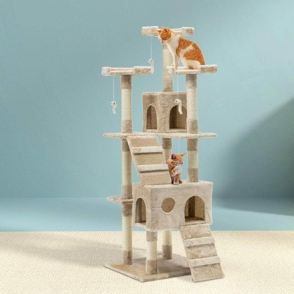 Versatile Cat Tree Tower with Scratching Posts - Beige 180cm