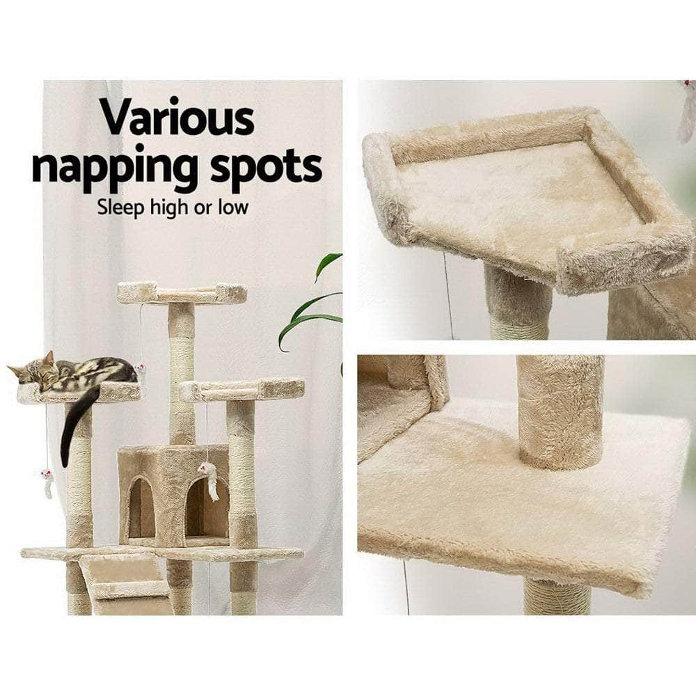 Versatile Cat Tree Tower with Scratching Posts - Beige 180cm