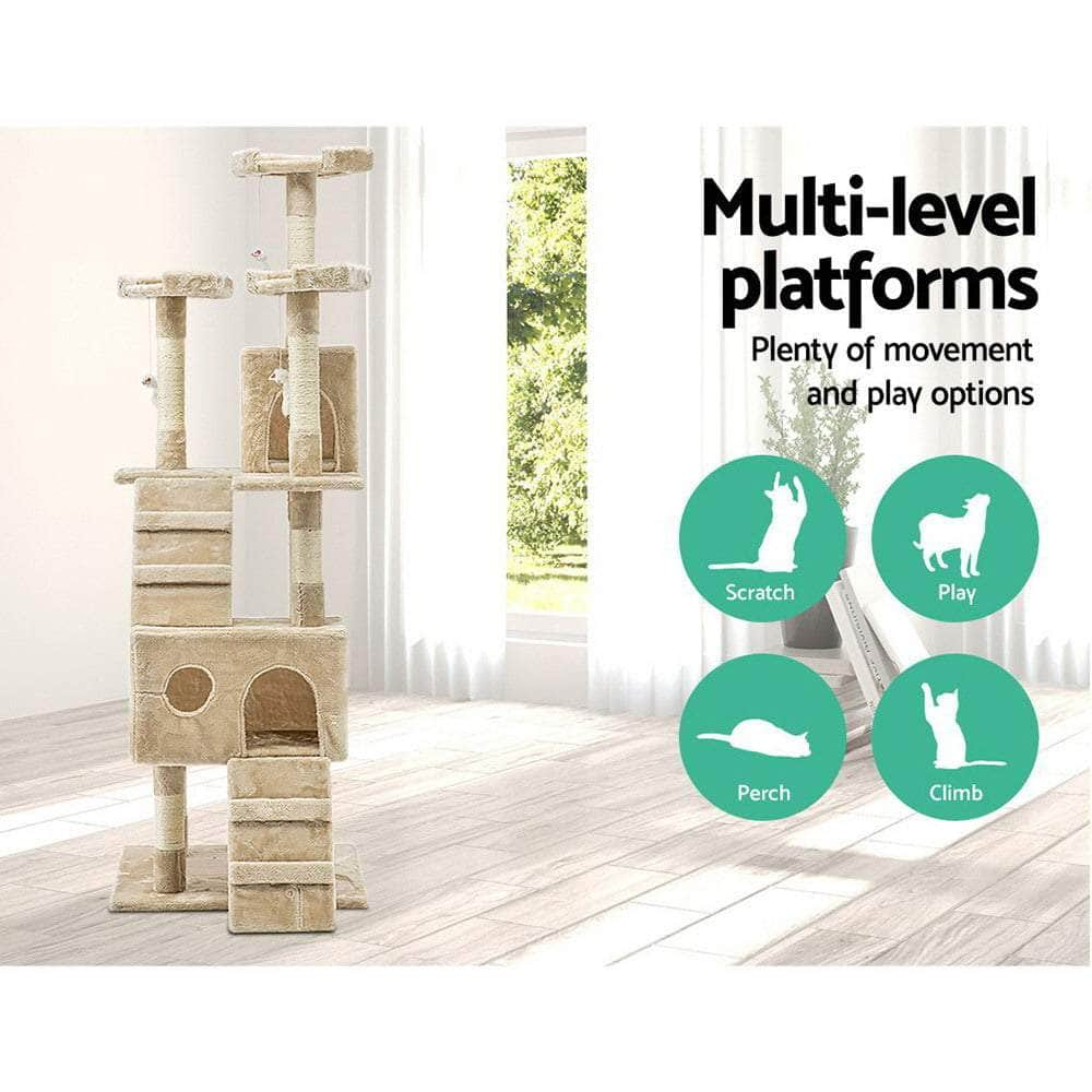 Versatile Cat Tree Tower with Scratching Posts - Beige 180cm