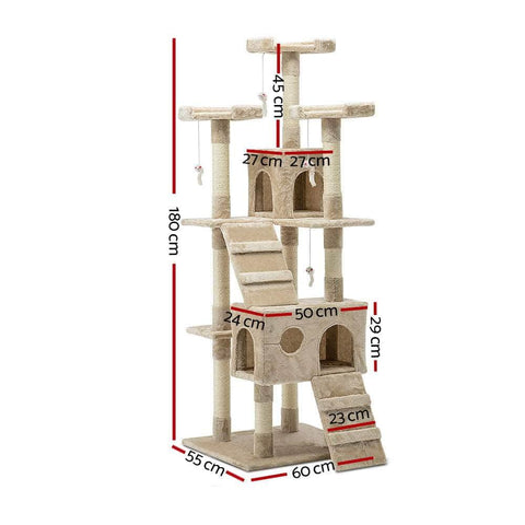 Versatile Cat Tree Tower with Scratching Posts - Beige 180cm