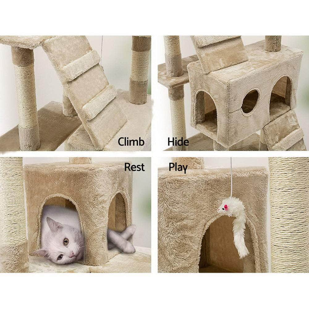 Versatile Cat Tree Tower with Scratching Posts - Beige 180cm