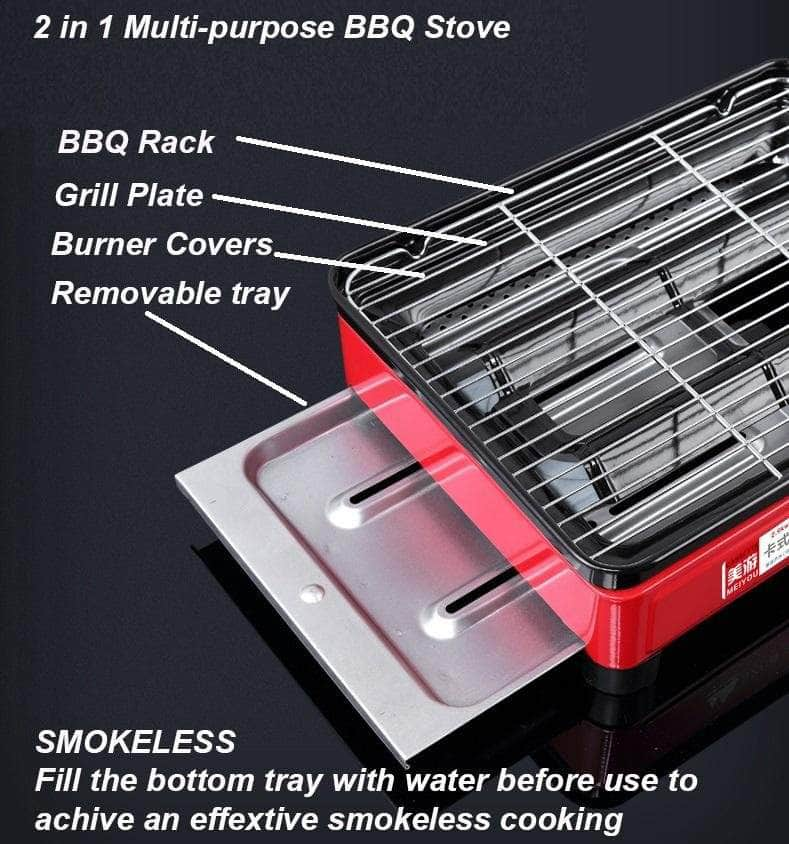 Versatile Red Gas Stove BBQ Cooker with Fish Pan