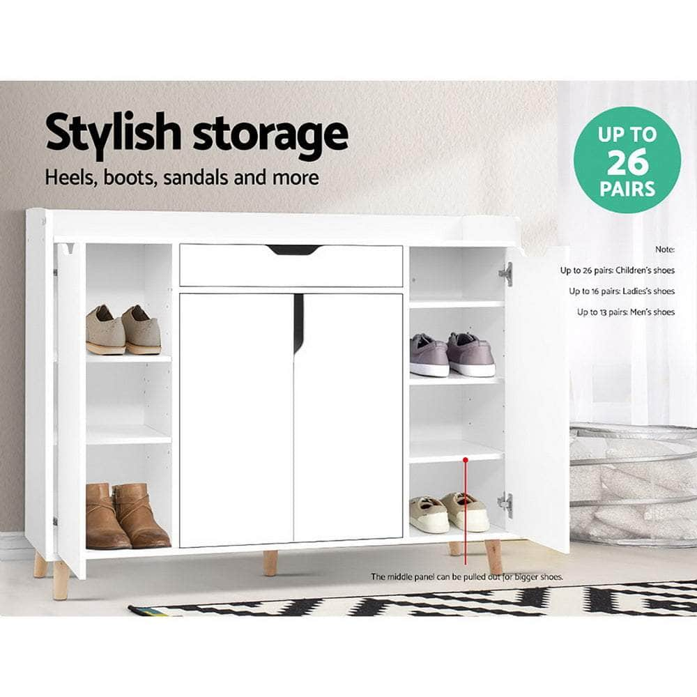 Versatile Shoe Rack Cabinet - 26 Pairs White