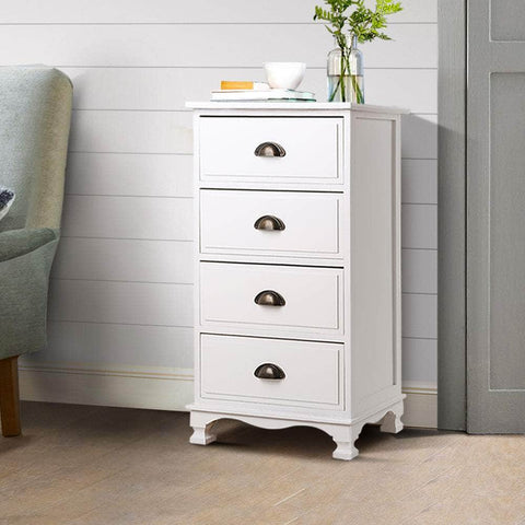 Vintage Bedside Table Chest 4 Drawers Storage Cabinet Nightstand White