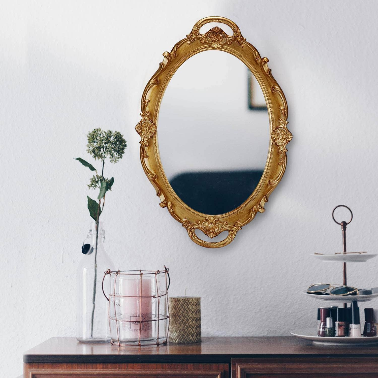 Vintage Carved Oval Gold Wall Mirror 25X38 Cm