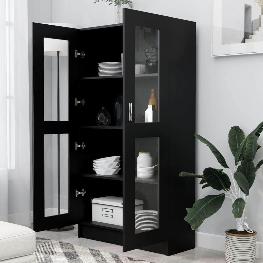 Vitrine Cabinet Black Engineered Wood