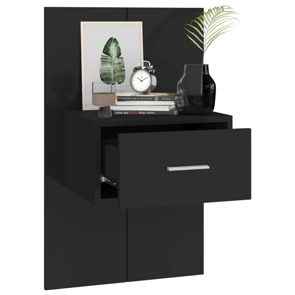 Wall Bedside Cabinet Black