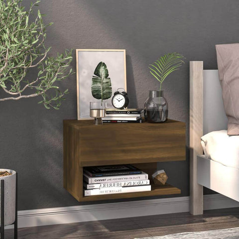 Wall Bedside Cabinet Brown Oak