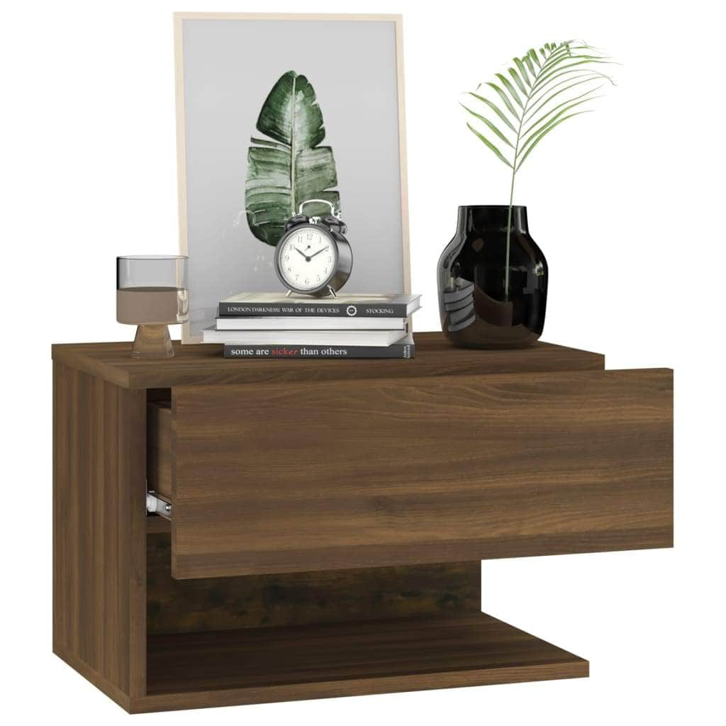 Wall Bedside Cabinet Brown Oak